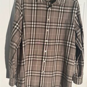 Burberry Men's Taupe Plaid Button Down Shirt